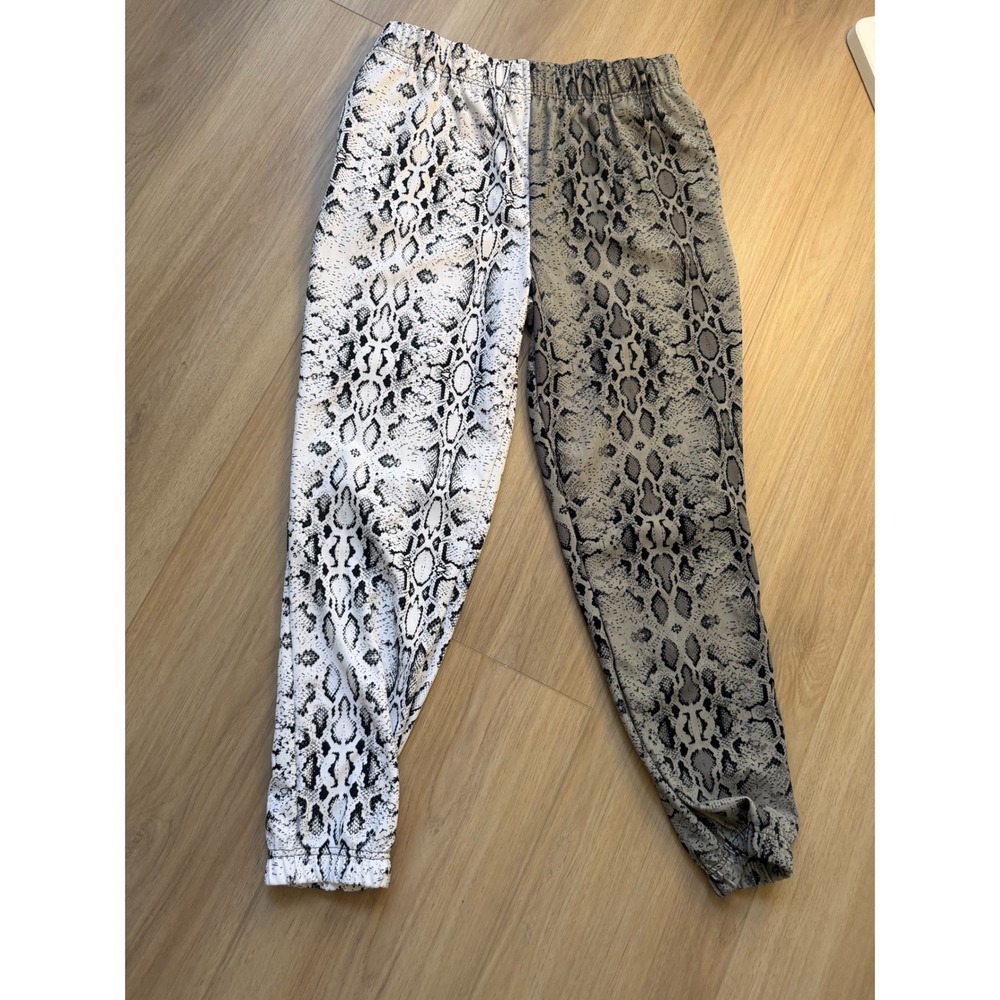 Shosho Womens Snakeskin Print Split Leg Joggers Two Tone Python Pants Large